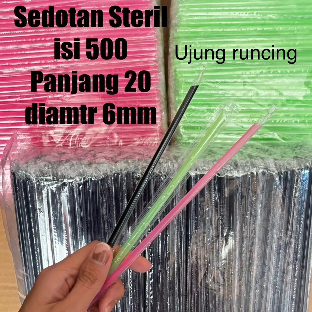 isi 500 Sedotan Plastik Steril Hitam Pink Hijau Stabilo Runcing 6mm 20cm Steril Minumah Teh Murah