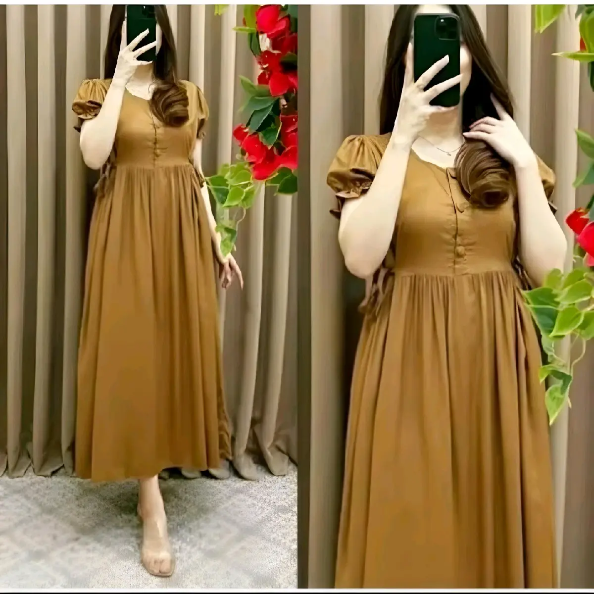 Nalaa Dress Cantik Chibi Polos Rayon Daster Kancing Busui/ adem nyaman cocok dipakai sehari hari santai Panjang lembut tidur gaun Soft Standar Samping Kimono Katun