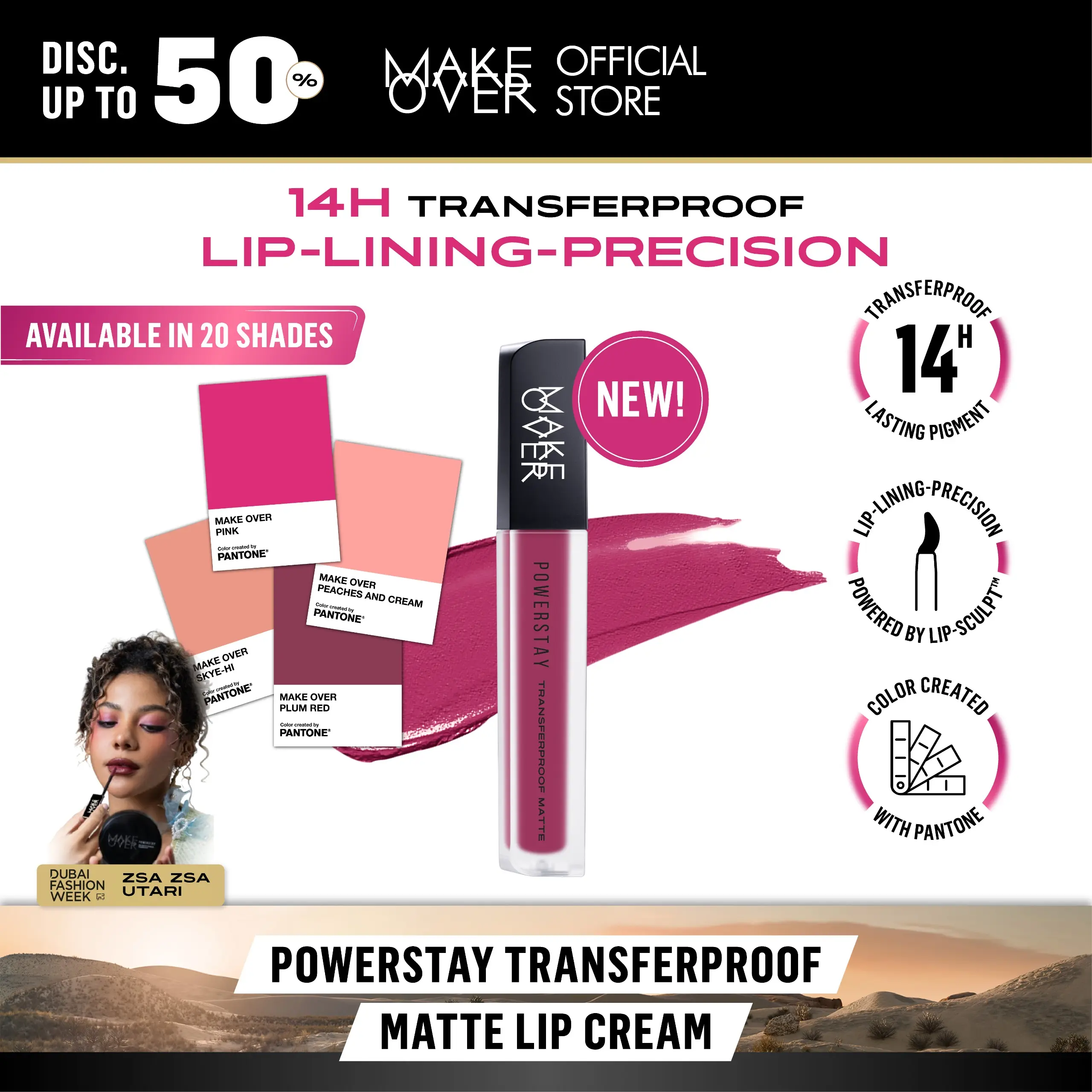 MAKE OVER Powerstay Transferproof Matte Lip Cream - Lipcream x PANTONE Tahan Lama 14 Jam Lip Cream Tidak Kering Ringan Halus Kissproof Cocok untuk Ombre Lips Color Nude Lip Stick BEST SELLER Lip Matte 14H Make Up long lasting time less stain with euphoria