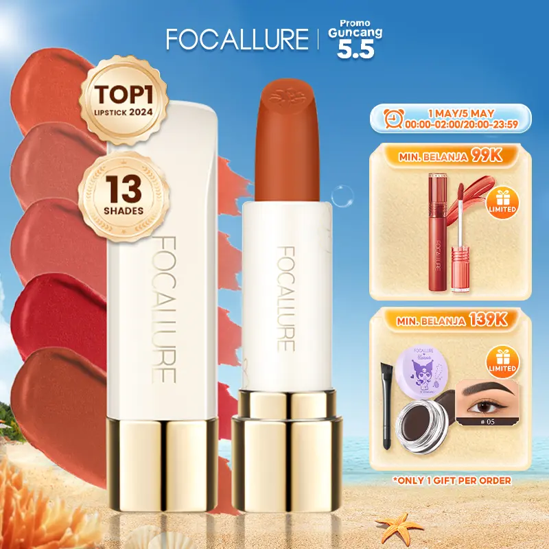 [Official] FOCALLURE Matte Lipstick-Tahan air Lipstik Krem #JasmineMeetsRose