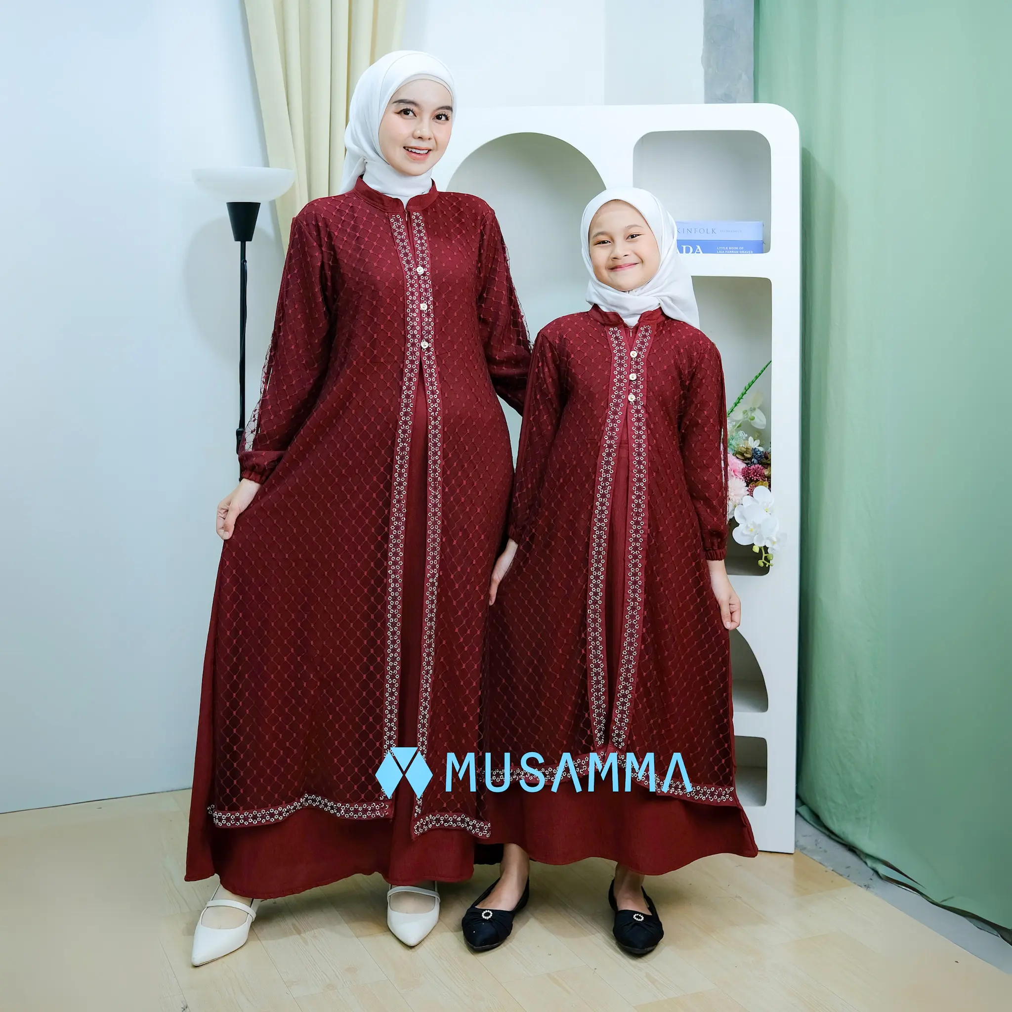 KIARA DRESS COUPLE - Gamis Crinkel Premium Mix Brokat Tile Malika Busui dan Wudhu Friendly