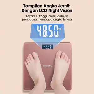 (Payday Sale) Samono Timbangan Badan Digital Kaca Body Scale Up To 150Kg Presisi 0.05Kg Layar Led 26Cm X 26Cm Penampil Suhu Otomatis Garansi 1 Tahun (Sw-Bs03) Terlaris