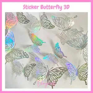 ￼12PCS Sticker Butterfly 3D Kupu-kupu Dekorasi Dinding Aesthetic Emas Bunga Bucket Decor Hiasan Mahar Rustic Dekorasi Wall