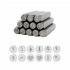 12 Pieces Punch Stamp Set 6mm Flowers Trees Pattern Matte Metal Stamping Tool for Imprinting on Metal Leather Wood