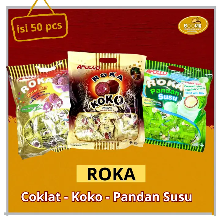 APOLLO ROKA WAFER BOLA COKLAT/ ROKA KOKO / ROKA PANDAN SUSU / WAFER RASA PANDAN DAN SUSU ISI 50