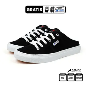 VALDO Avrin Sepatu Sandal Slop Black And White AV002 Shoes Pria