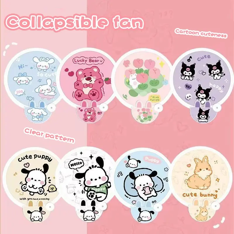 Kipas Tangan Ajaib Kipas Tangan Bulat Motif Sanrio Lucu/ Kipas Tangan Lipat Portable Mini