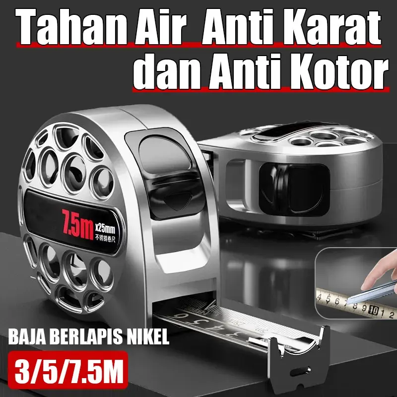 Meteran anti karat 7.5m Alat Ukur Meteran Roll ABS 3m/5m/7.5m Panjang Stainless Tebal/Meteran Pengukur Kelas Industri Presisi Tinggi meteran besi