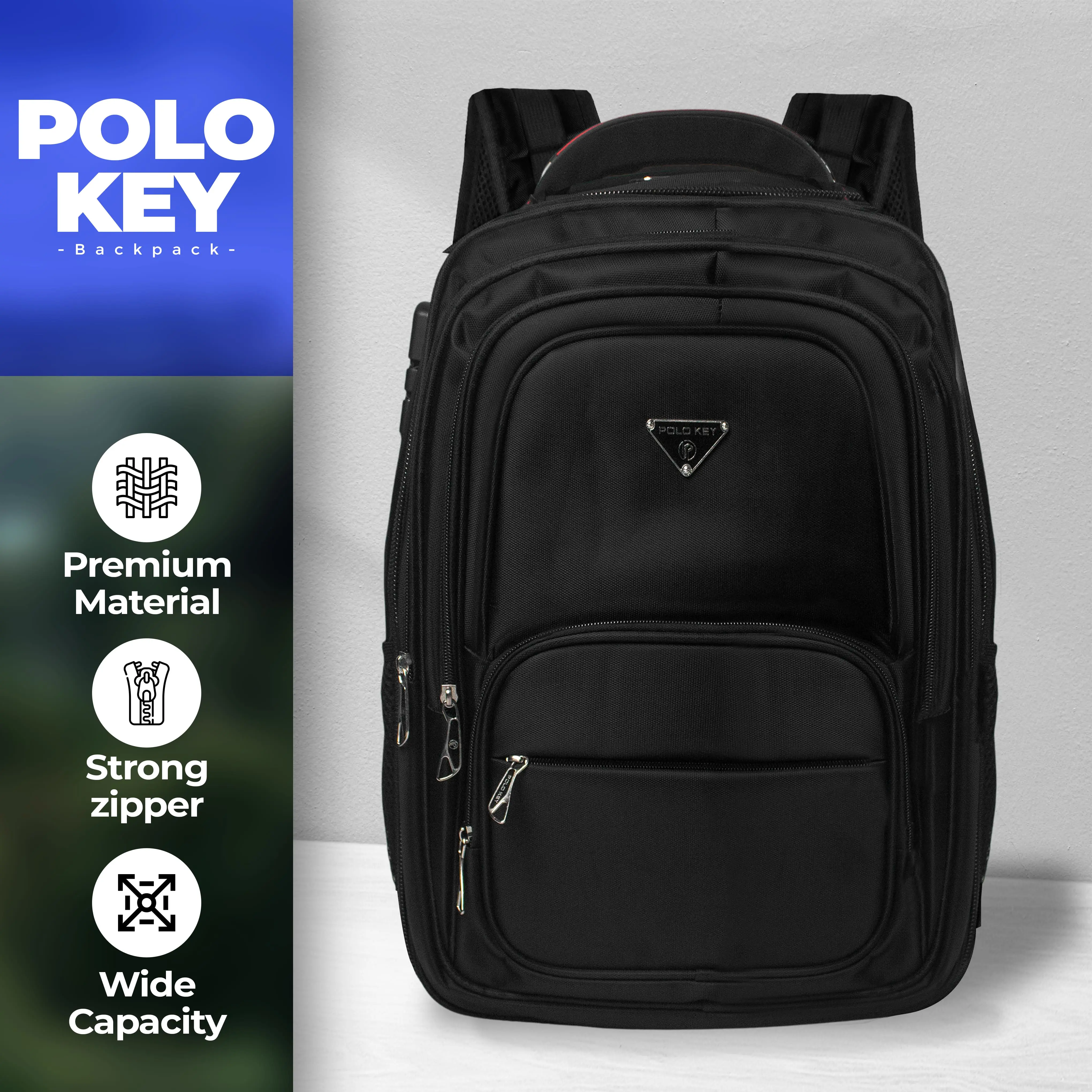 (Grosir Aneka Tas) Ransel POLO KEY 18" inch, serba guna sebagai Tas kerja, Tas sekolah, Tas Travel, Tas Laptop Polos Pria