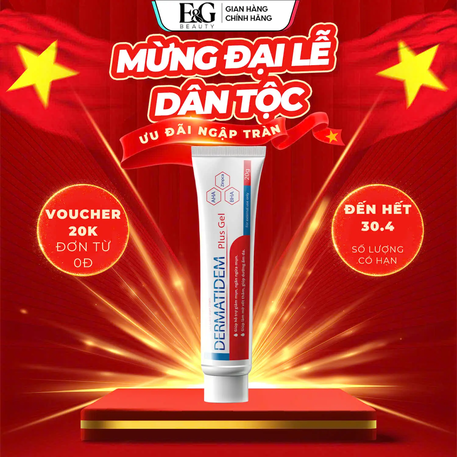[DEAL ĐỘC QUYỀN] Gel Chấm Mụn DERMATIDEM PLUS Hỗ Trợ Giảm Mụn Mờ Thâm E&G Beauty 20g - Giúp Giảm Mụn Viêm Mụn Ẩn Thâm Mụn Làm Đẹp Da Chăm Sóc Da Nữ Skincare Women