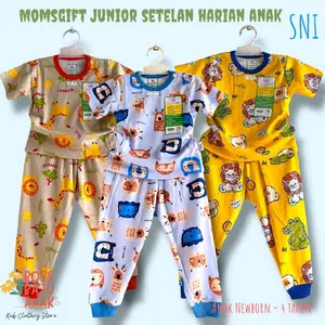 3 stel_stelan anak cpr_stelan baju pendek celana panjang anak_moms gift junior_stelan anak unisex_adem_nyaman_aman_terlaris_terjangkau_sni Lengan pendek Bisa Dicuci Dengan Mesin Motif Piyama