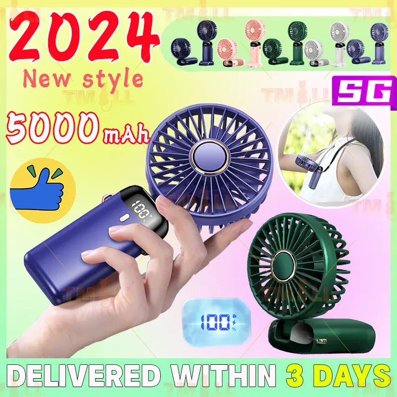 [SG Ready Stock] Portable Neck Fan USB Mini Fan Adjustable Mini Fan Cooling Fan 5 Speed Rechargeable Handheld Fan with Led Display Mobile Button Charging