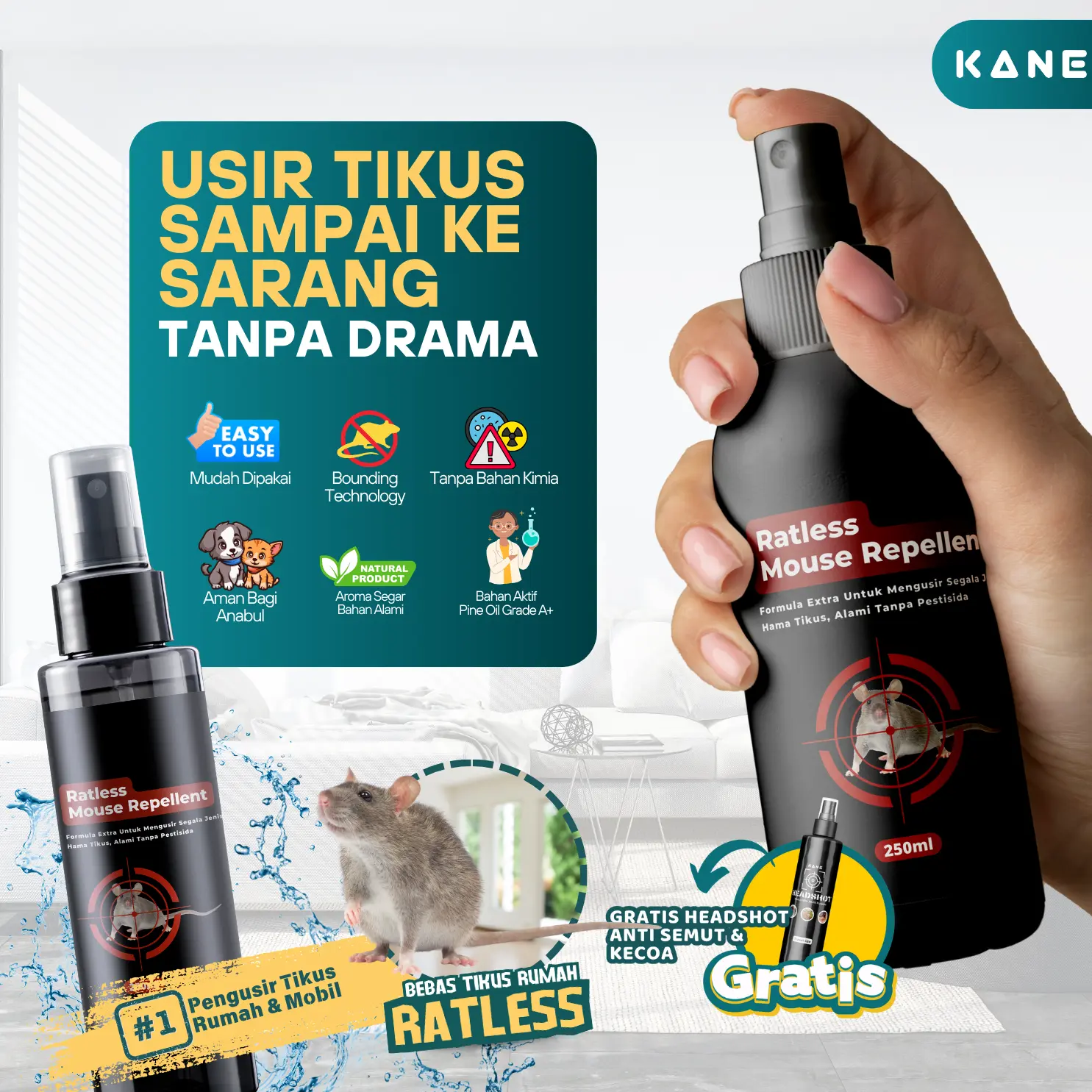 Spray Pengusir Tikus Ramah Lingkungan Semprotan Anti Tikus Rumah dan Mesin Mobil