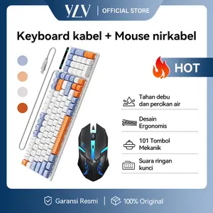 YLV Keyboard Gaming K53 USB 3-in-1 101 Tombol Anti-ghosting Ergonomis Tahan Debu & Cipratan Warna Unik Kompatibel Windows iOS Android - Kabel, Computer