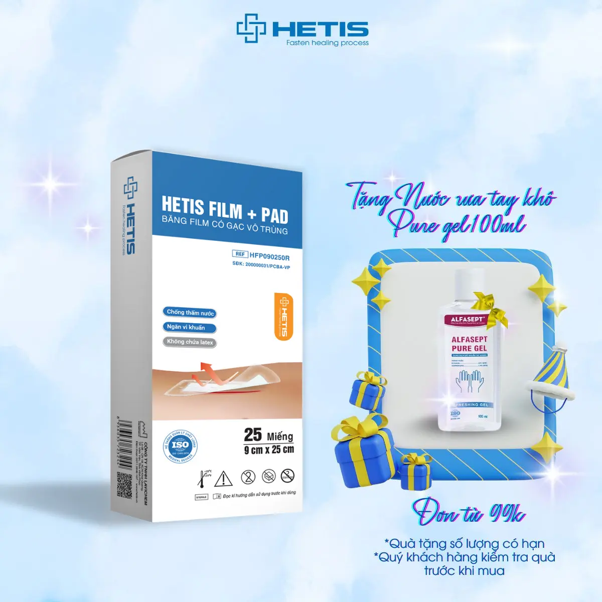Miếng dán chống thấm nước HETIS FILM PAD bảo vệ vết thường cho mẹ sau sinh mổ 9x25cm