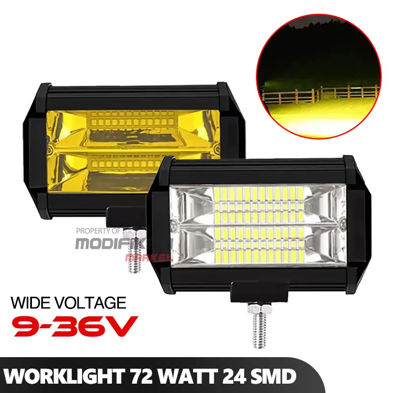 Lampu Tembak 72W 24 Mata 2 Susun DC 12-24V Full Allumunium Housing Flood Menyebar Motor Mobil Truck Bus