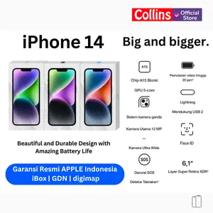 [COLLINS] APPLE iPhone 14 128GB 256GB 512GB A15 Bionic CPU 6C / GPU 5C Resmi iBOX GDN Digimap