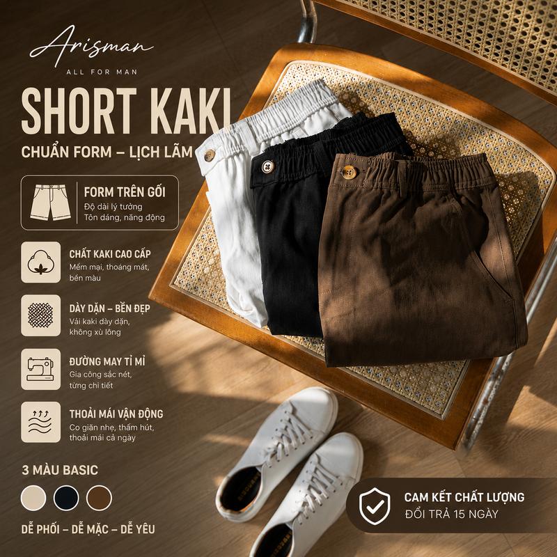 Short Kaki Nam Cạp Phối Chun, Fom Trên Gối - Vải Kaki Premium Mềm mại, Thoáng khí, Không xù lông - ARISMAN ALL FOR MAN