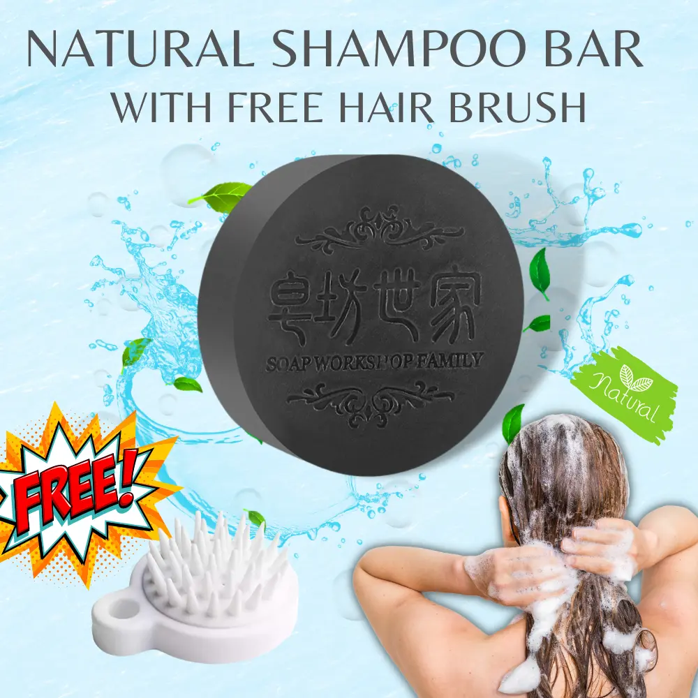 Natural Handmade Polygonum Multiflorum Shampoo Soap for Strong and Healthy Hair Oil Control Anti-dandruff - Free Hair Brush for every order