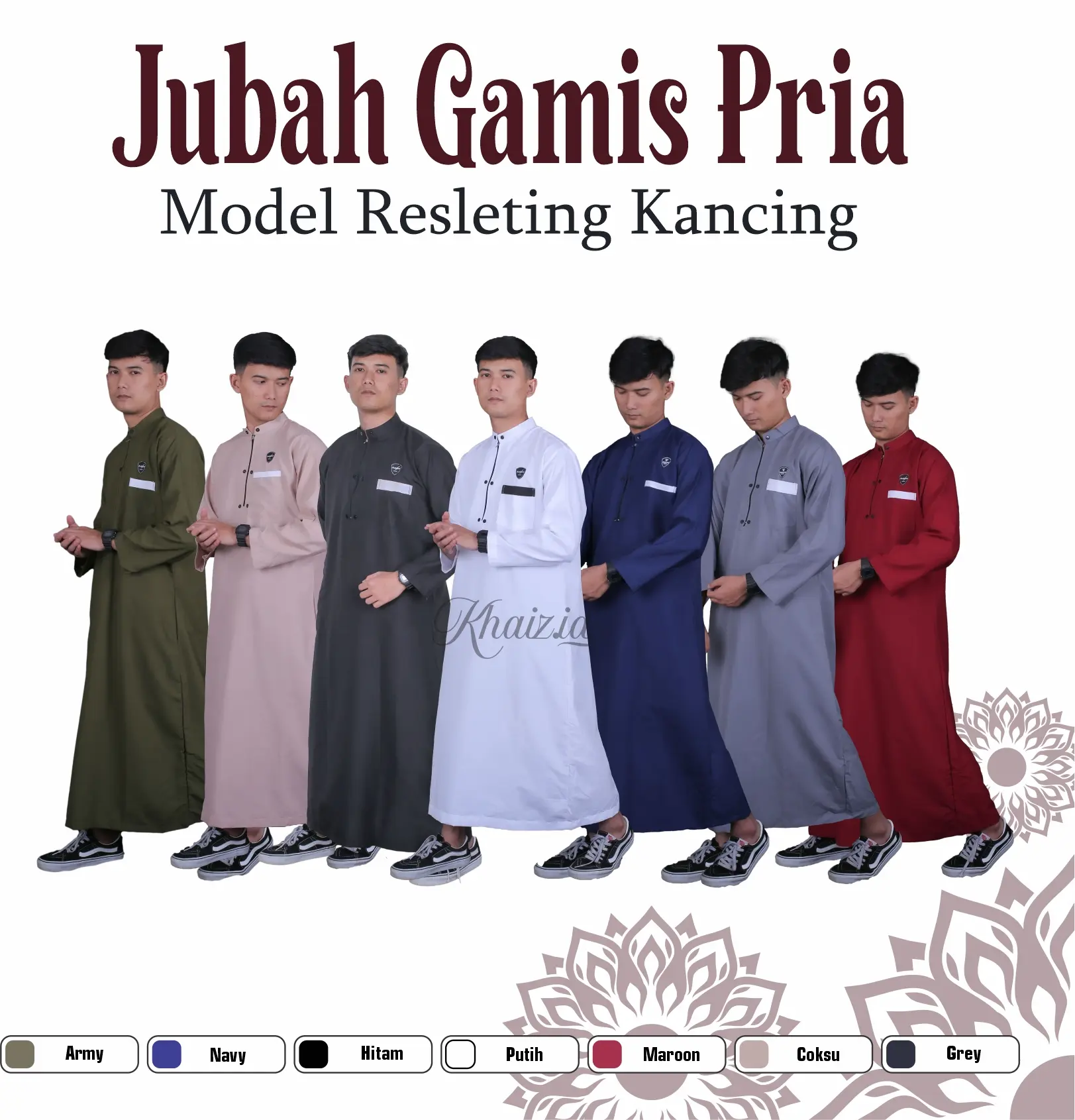 Jubah Pria Resleting Kancing Gamis Pria Remaja Dan Dewasa List Saku Motif Polos Lengan Panjang Muslim