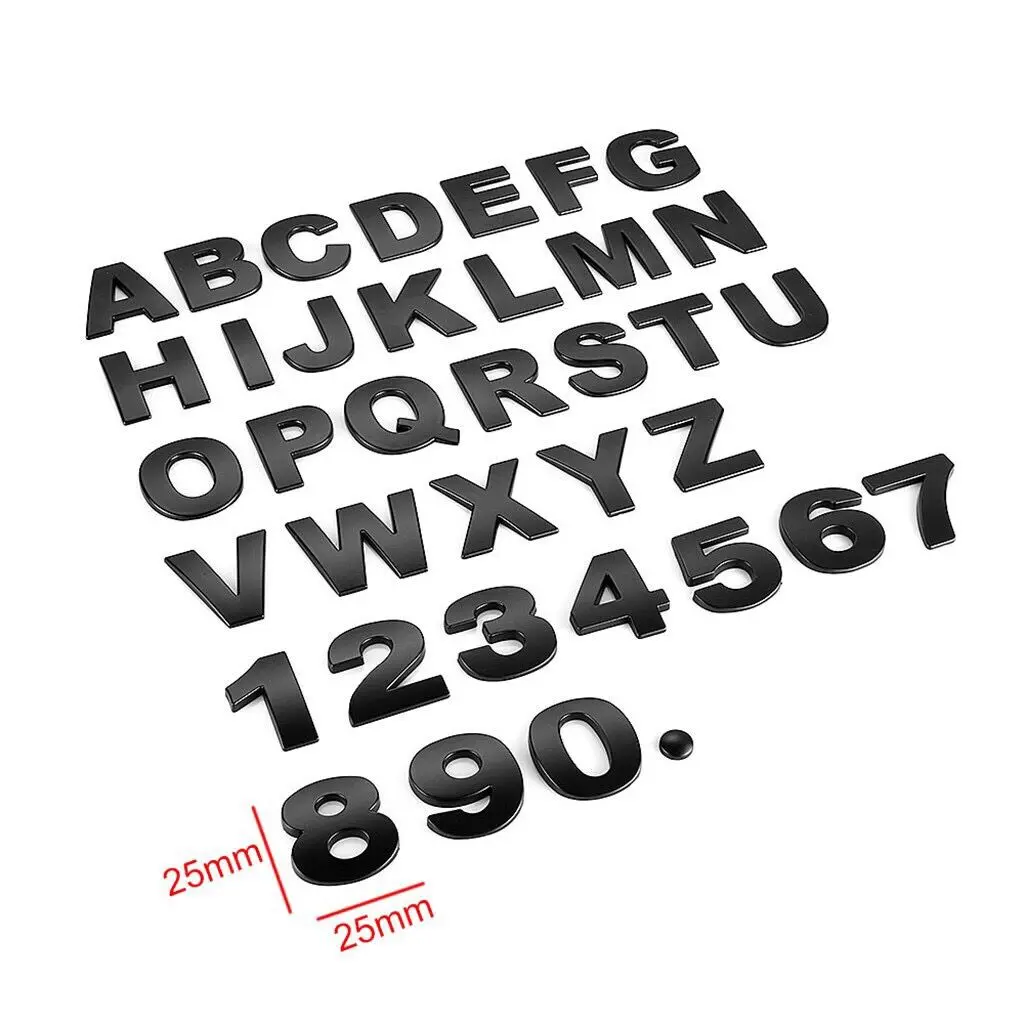 1 pc 25mm Matt Black Metal DIY 3D Alphabet Letter Digital Number Emblem Sticker