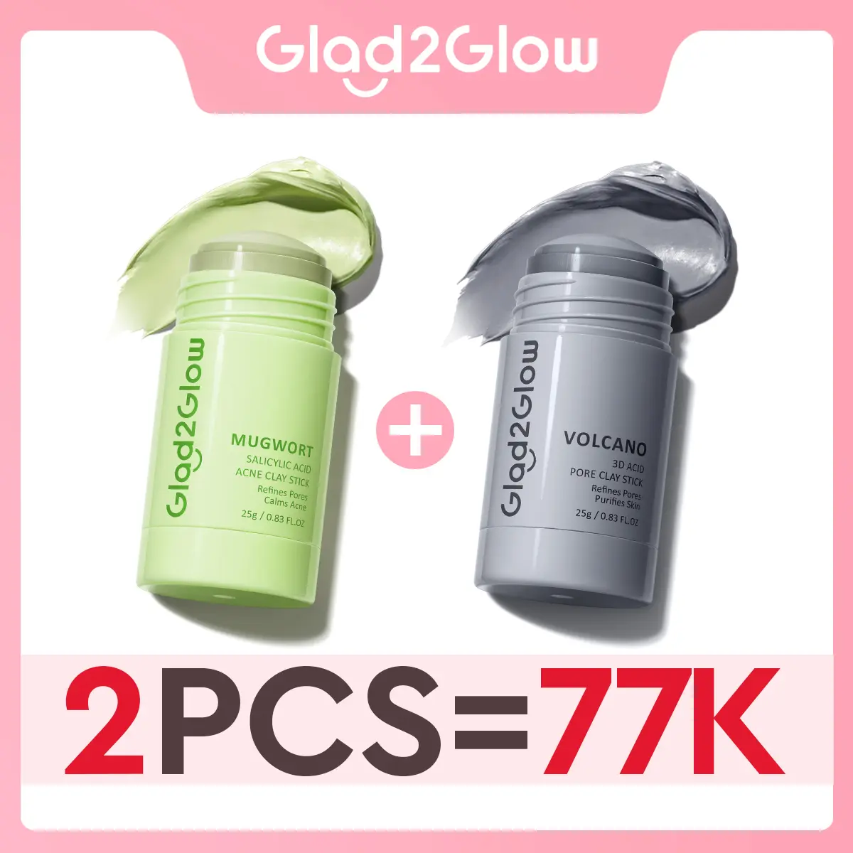 Glad2Glow Mugwort Anti Pores & Acne Clay Stick Masker /volcano Clay Mask Masker Wajah Face Cleansing Stick 25g Anti Wajah Blackhead Berjerawat Salicylic Acid G2G Komedo Glycolic Niacinamide