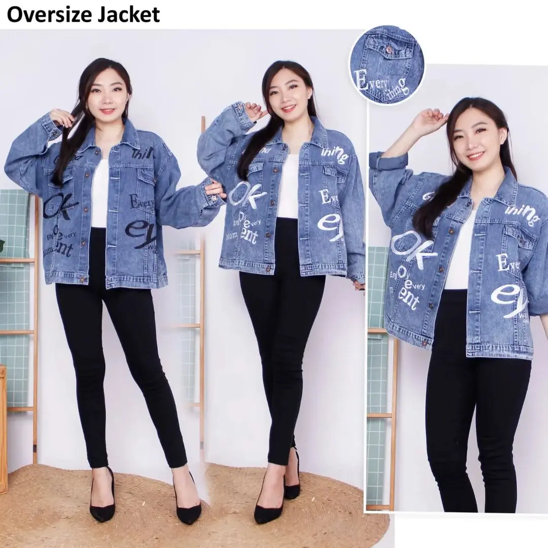 0VI - Jaket Denim Bordir Tebaru - Jaket Denim Wanita Dewasa Model Oversize