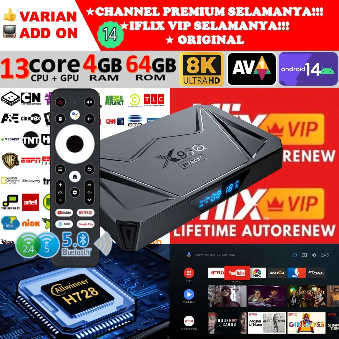 Smart TV Box Android TX3 Mini Ram 4GB 32GB STB Unlock Gratis Paket TV