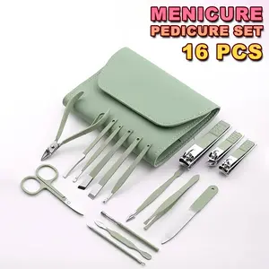 Gunting Kuku Set 16 In 1 Model Pouch Dompet Alat Manicure Stainless Stell Set Multifungsi -ZJ-8 Nail