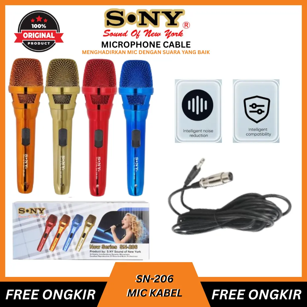 S. NY SOUND OF NEW YORK MIC KABEL MICROPHONE KARAOKE SN-206 MIKROFON PROFESSIONAL