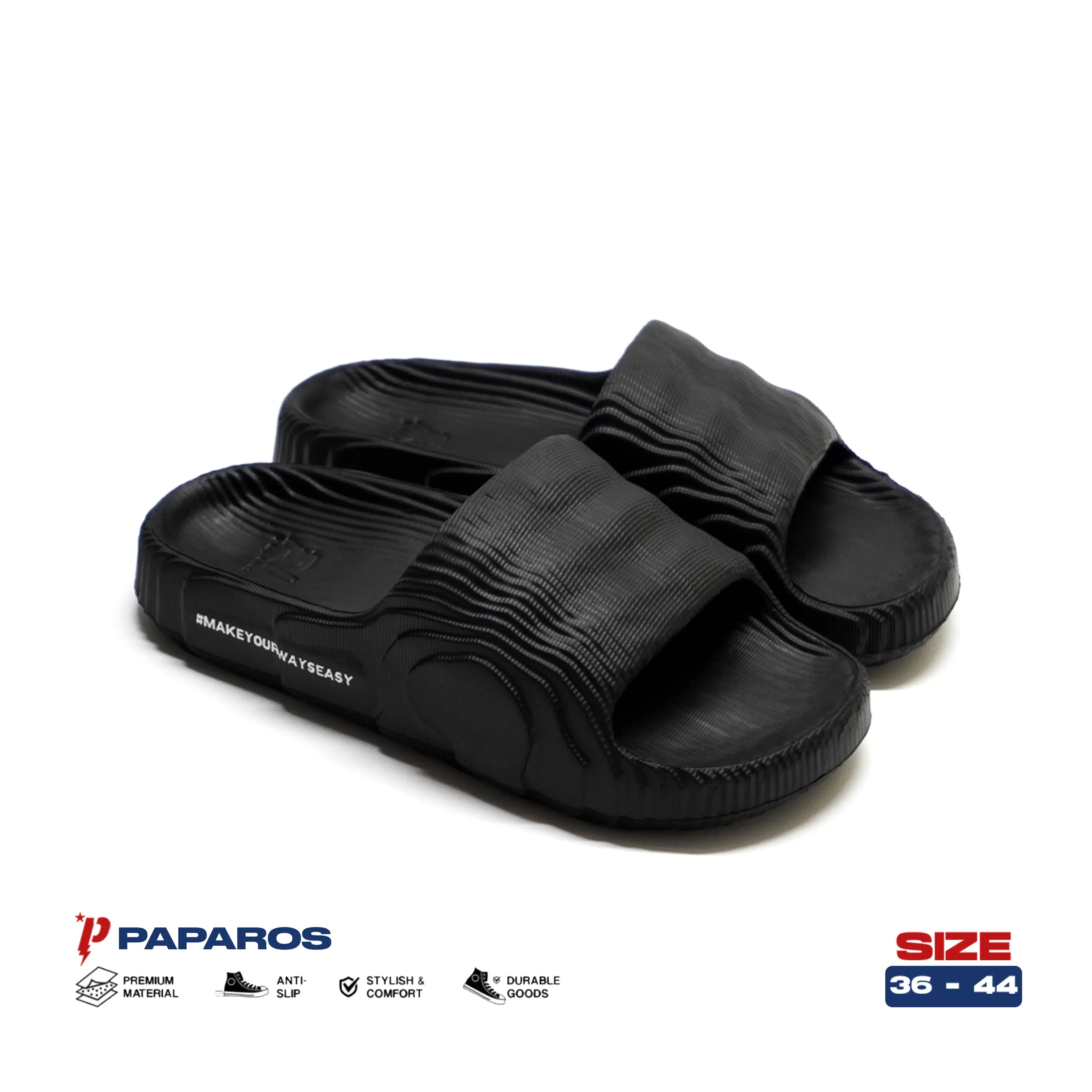 Paparos Footwear Sandal Slippers Coral Adilette Black 3D Eva Premium Quality Sendal Selop Pria Wanita UK 39 - 44 Shoes