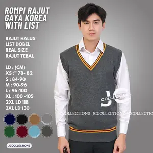 Rompi Rajut Pria Korea Style List Kuning /Rompi Rajut Pria Korea  List Kuning / Vest Knit Rompi Kantor Kerja Korea Seragam JCCollections