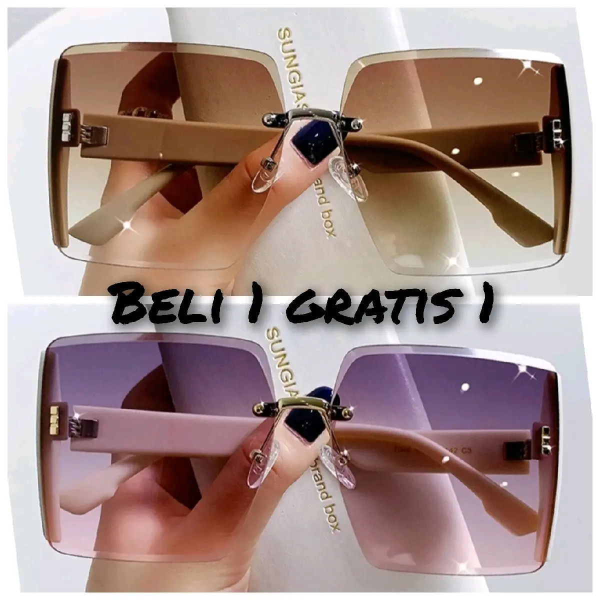 BUY 1 GET 1 kacamata hitam wanita sunggllass kotak tanpa frame Lensa Perempuan Sunglasses Eyewear Plastik