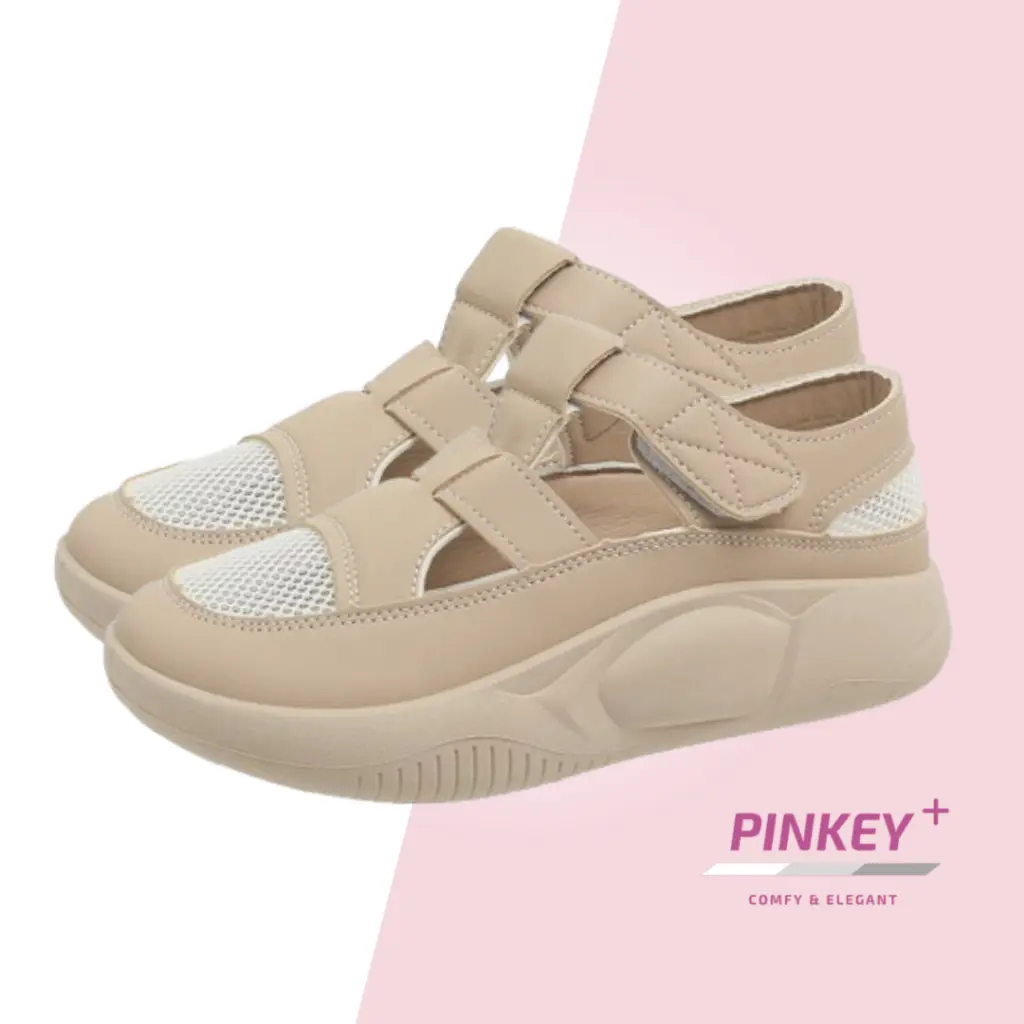 PINKEY P207 Sendal Wedges Wanita Bertali Coklat Karet Casual Korean Style Sandal Cewek Jelly Shoes Selop