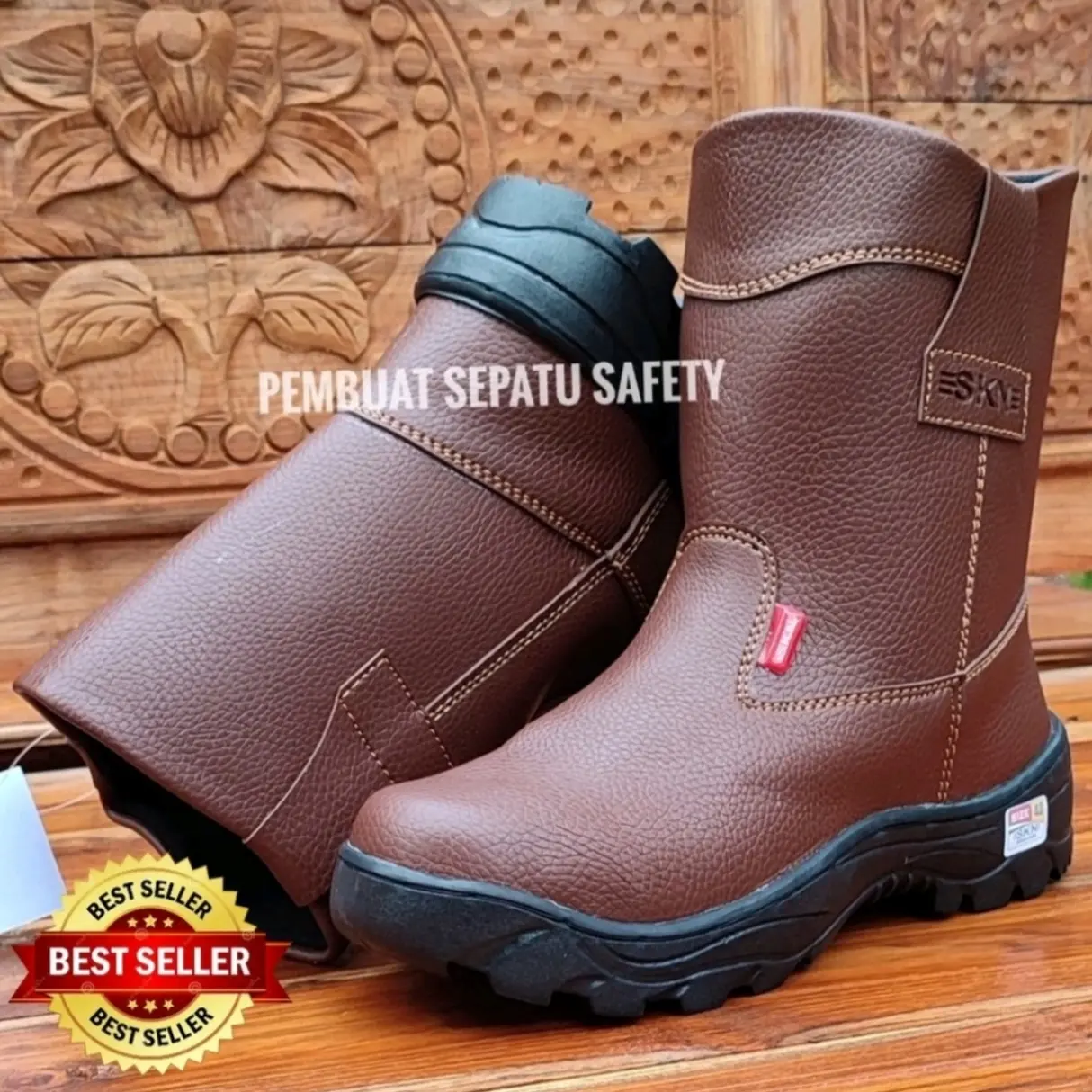 Sepatu Safety Boot King SKN Asli Ujung Besi Termurah Kerja Proyek Lapangan Industri Pria Wanita shoes Pria Wanita Keselamatan kerja pabrik Sol Karet Hitam