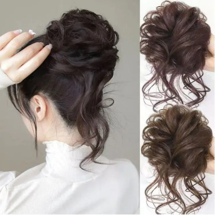 karet ulir scrunchie rambut palsu keriting messy premium high quality Coklat Hitam Extension