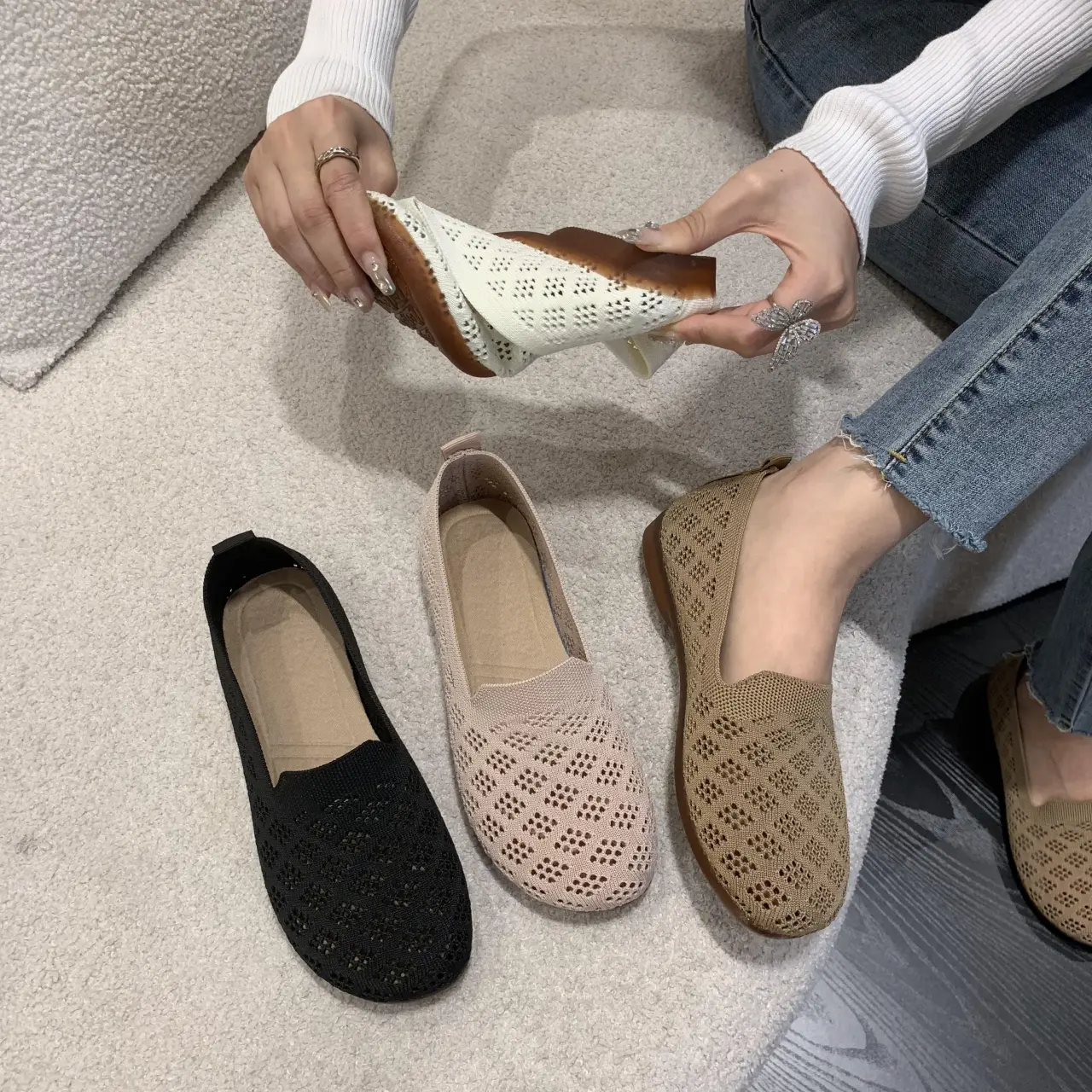 2025 Summer new   shoes , Breathable mesh women's shoes,Low Top Slip on Women Casual shoes, Knit ventilation  tennis shoes，for Fall Outfit