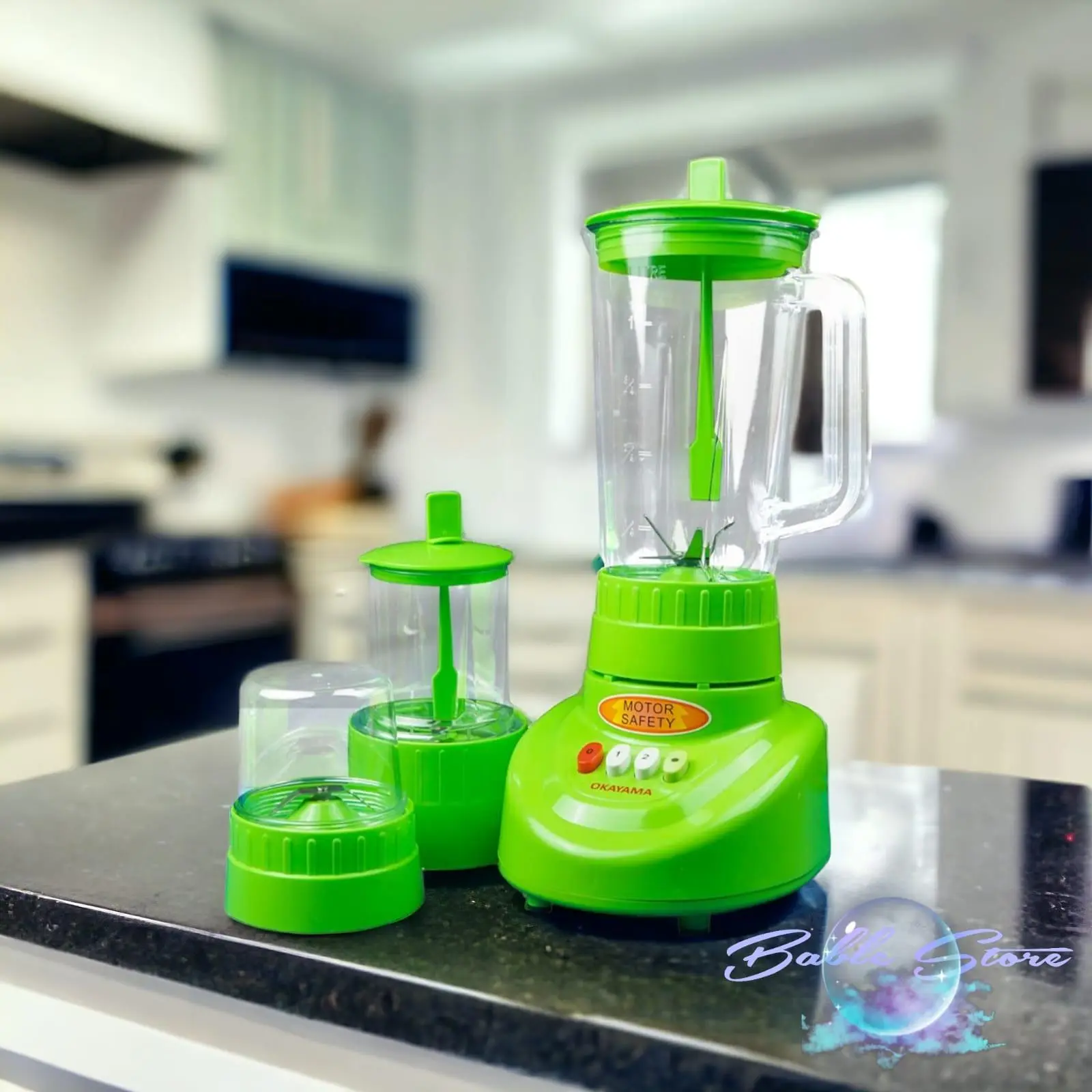BLENDER PLASTIK OKAYAMA BLENDER 3 IN 1 PISAU STAINLESS STEEL  ( 3 TABUNG ) Blade