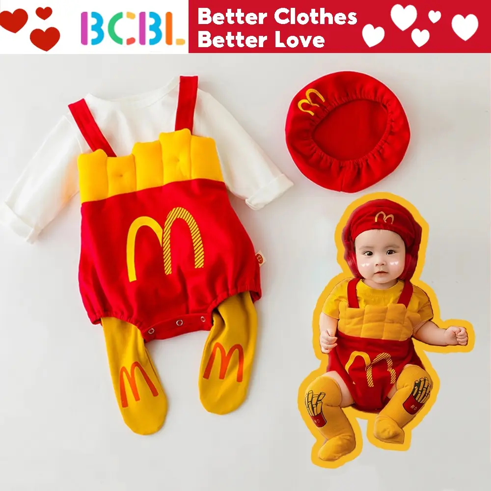 BCBL Baby Mcdo Clothes Food Themed French Fries Outfit Cosplay Halloween Mcdonalds Christmas Born Romper
