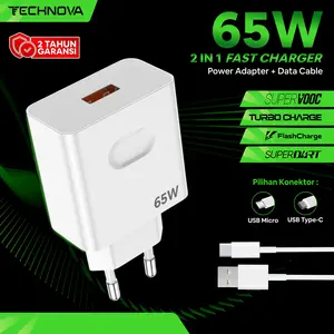 Technova Charger Smartphone 65W Fast Charging SuperVOOC SuperDart Flash Charge Turbo Charge Type-C & Micro