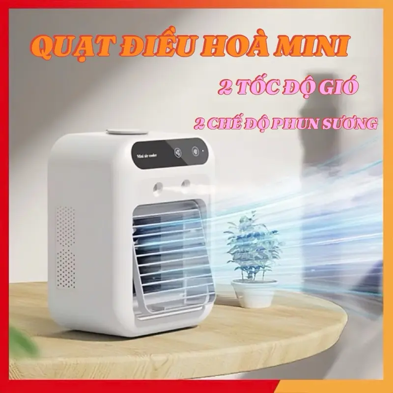 Quạt điều hoà tích điện Mini cooler 500ml 2 tốc độ gió, 2 chế độ phun sương làm mát công xuất  quạt 25W