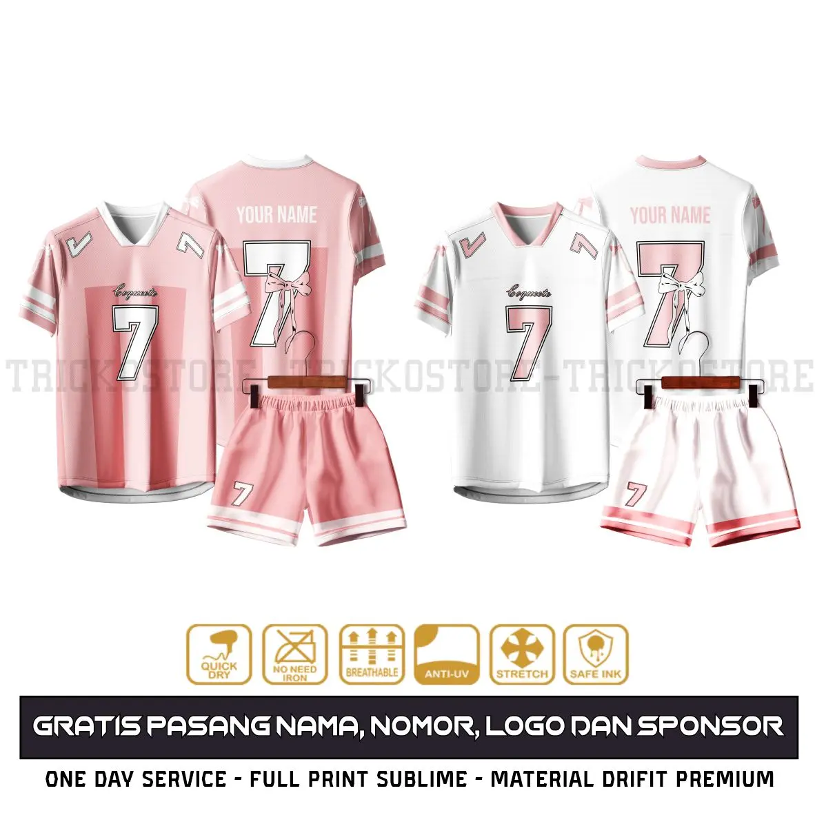 JERSEY COQUETTE RIBBON PINK AND WHITEGRATIS PASANG NAMA DAN NOMOR PUNGGUNG BEBAS REQUEST