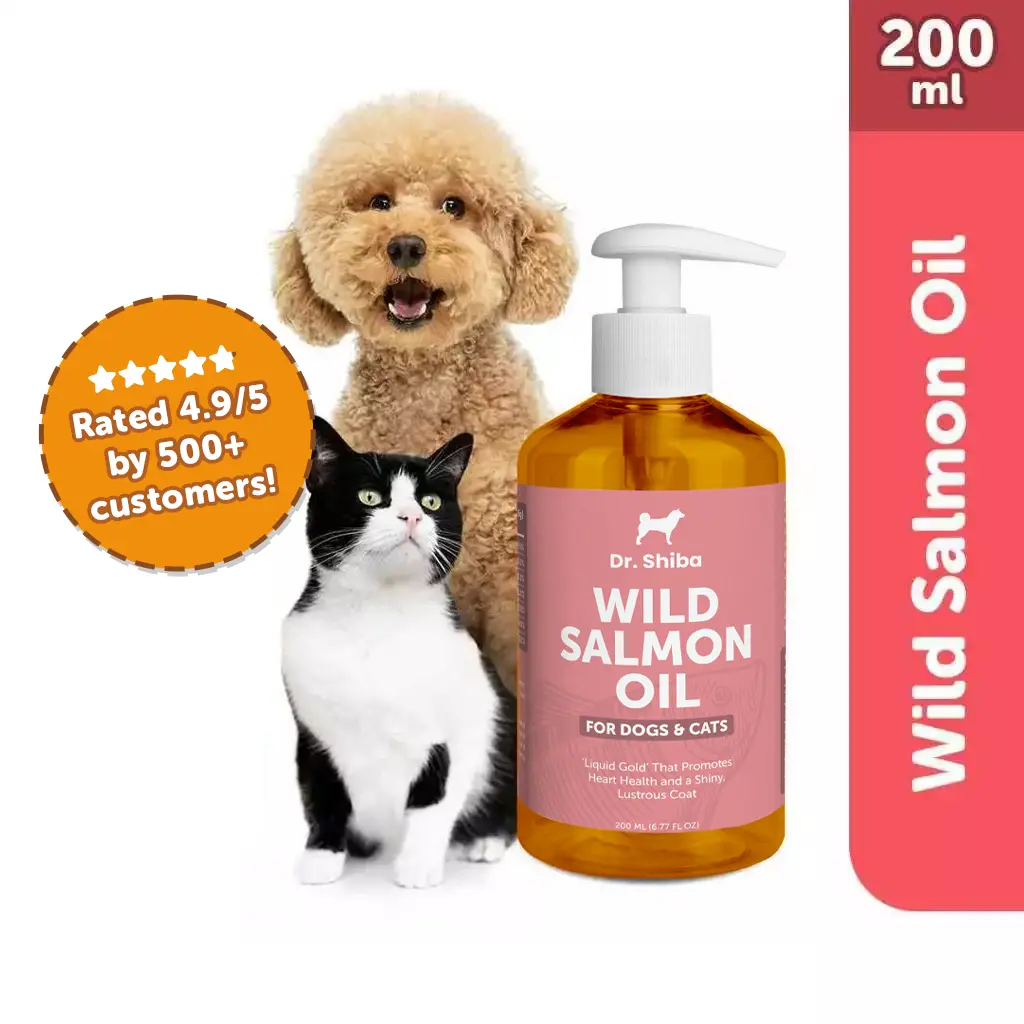 Dr Shiba Healthy 100% Wild Premium Salmon Oil for Dogs & Cats | Promotes Healthy Heart | Boosts Immune System | Rich in Omega-3, EPA Fatty Acids & DHA | Natural source of vitality