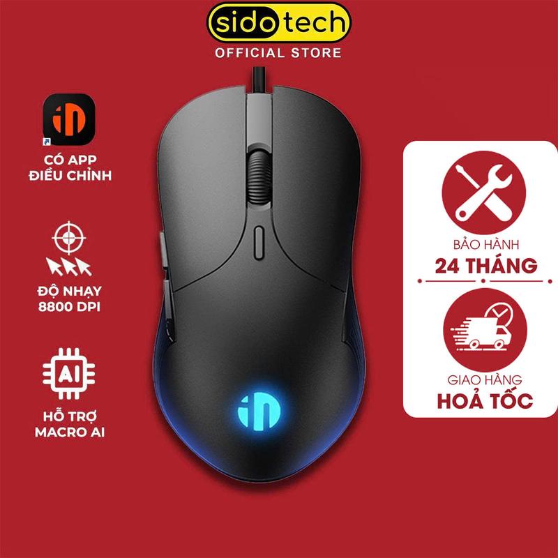 Chuột máy tính gaming SIDOTECH INPHIC B1 có app hỗ trợ macro chơi game liên minh độ nhạy 8800 DPI thiết kế công thái học ôm tay viền chống trượt có LED 4 màu tắt âm silent click văn phòng