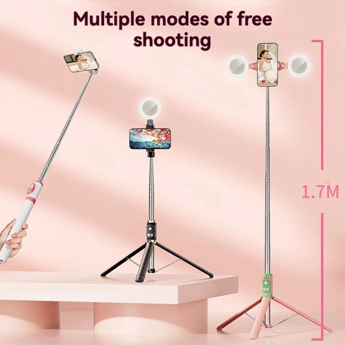 SG Stock 1.7M Selfie Stick TikTok Remote Bluetooth Control Photography Smartphone Holder Live Streaming Tripod Cellphone Recording
