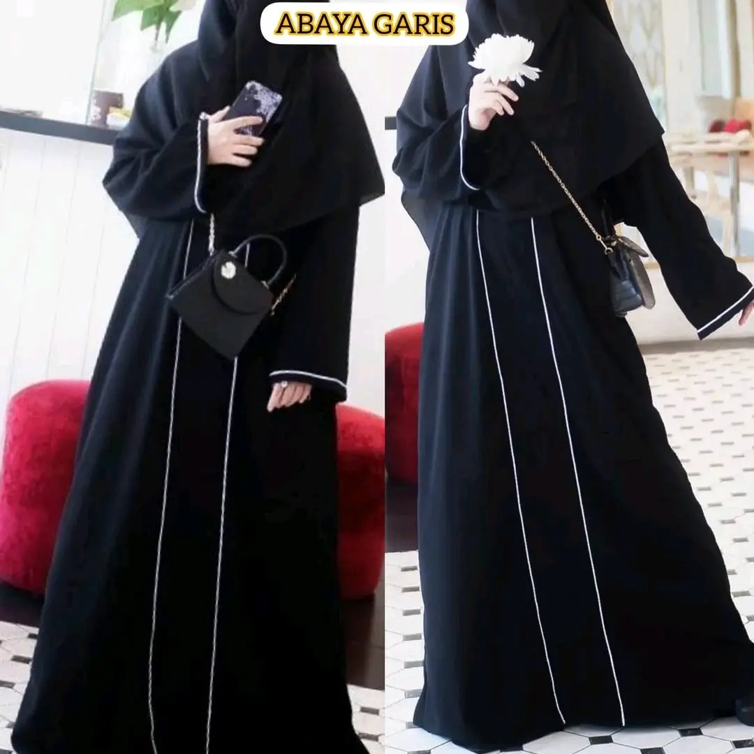 ALKHATIB ABAYA GAMIS HITAM MOTIF GARIS BAHAN JETBLACK GRADE A READY SIZE S M L XL XXL Muslim Syari