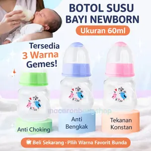 BuBu Botol Susu Bayi 60ml Dot Silikon Standard 3.7cm BPA Free dengan Katup Udara Ganda Aliran Susu Lancar dan Nyaman