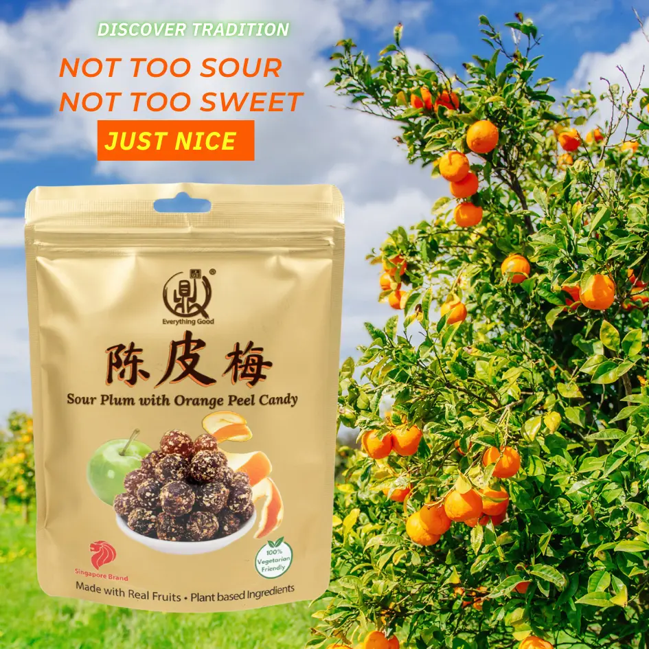 Everything Good [ Bundle of 6 Packs x 80g ] - Sour Plum with Orange Peel Candy Snack - Singapore Brand Healthy Fruit Snack Pastilles For Gifts and Sharing