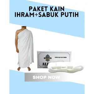 Paket Kain Ihram + Sabuk Putih Katun All Size Dewasa