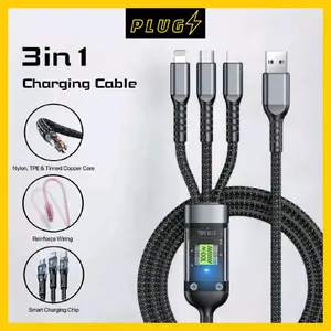 [COD] PLUGS Cable Data 3in1 BLACK Kabel Data Micro USB Type C Warna Hitam Lightning Fast Charging Pengisian Daya Cepat